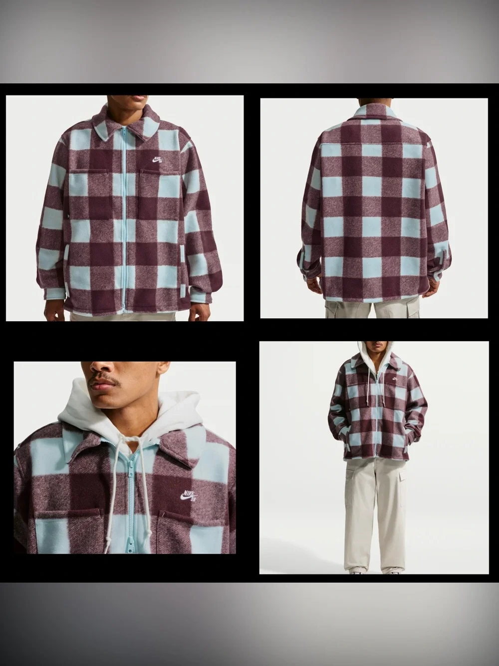 Nike SB Essential Skate Shirt Jacket Glacier Blue Burgundy men’s sz NEW!